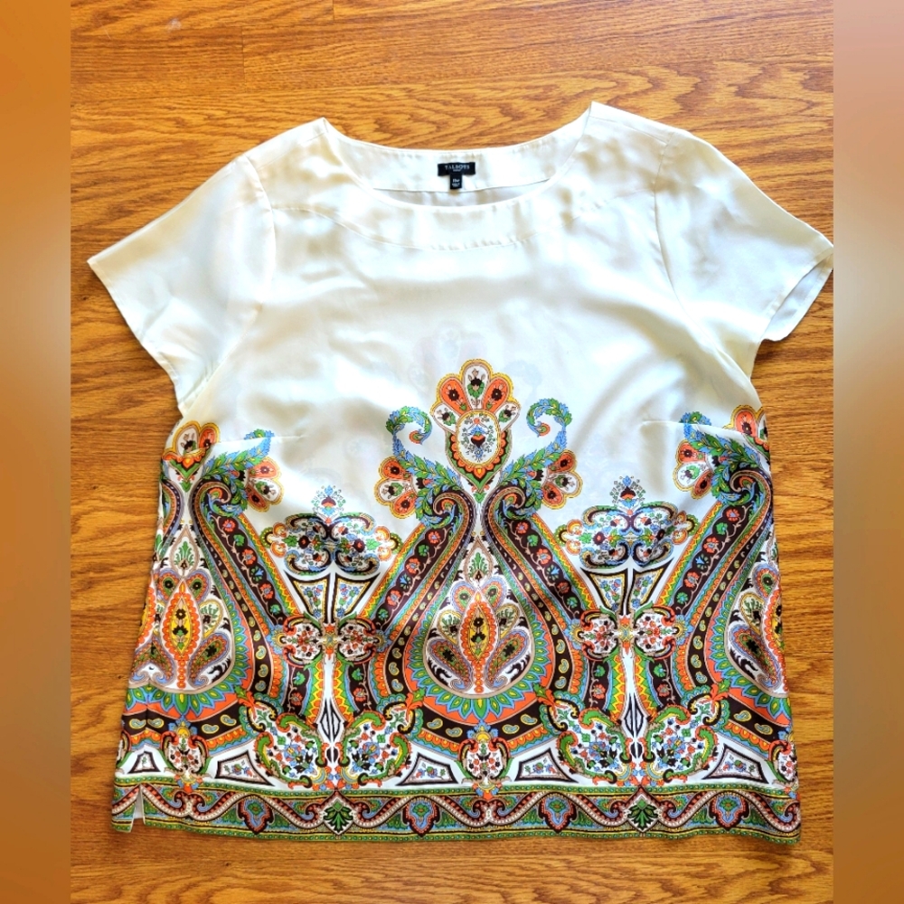 Talbot's Plus Size Elegant Cream Satin Paisley Top Size 18w